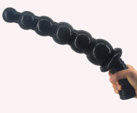 Huge Size Anal Beads with Handle - Black