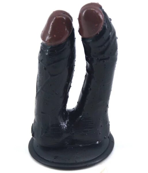 Double Realistic Suction Dildo - Black