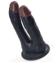Double Realistic Suction Dildo - Black