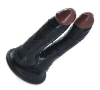 Double Realistic Suction Dildo - Black